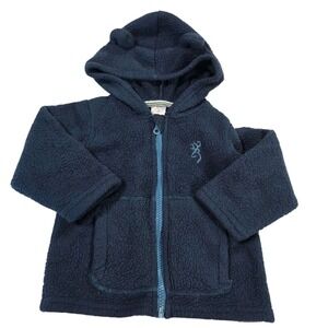 Browning Fleece Hoodie Jacket Full‎ Zip Bear Ears Navy Blue Kids Size 18M Warm